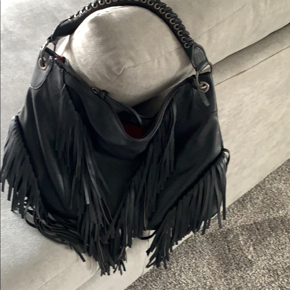 Black Leather Fringe Purse